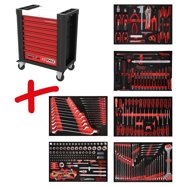 KS Tools PERFORMANCEplus Werkstattwagen-Satz P10, mit 284 Werkzeugen und 6 Schubladen, 810.6284