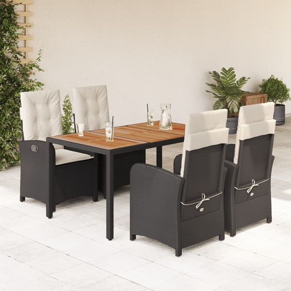 vidaXL 5-tlg. Garten-Essgruppe mit Kissen Schwarz Poly Rattan, 3212224