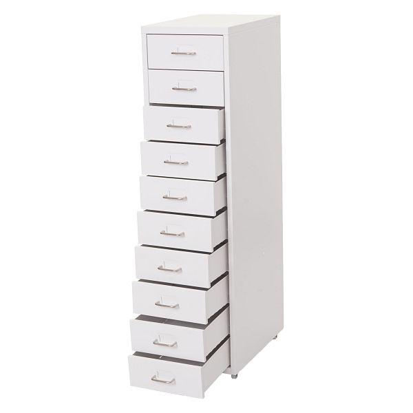 Mendler Rollcontainer Boston T851, Schubladenschrank Stahlschrank, 110x28x41cm 10 Schubladen, weiß, 72244