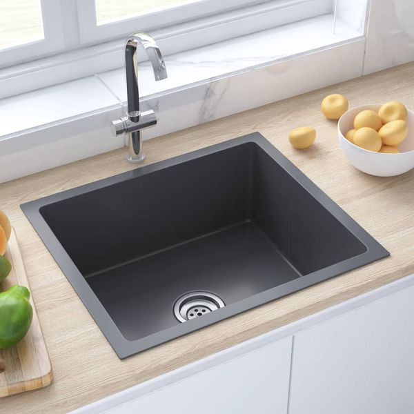 vidaXL Handgemachte Einbauspüle Schwarz Edelstahl, 51503