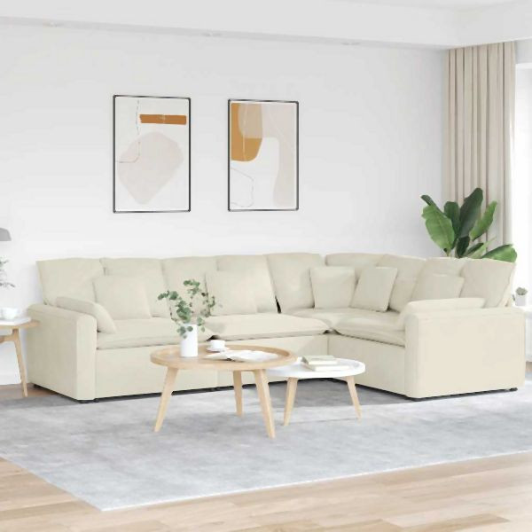 vidaXL Modulares Sofa mit Kissen Samt Cream, 3321166, 8721158641809