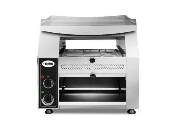 GMG Durchlauftoaster mit Kettenband - Inklusive 3 Temperaturstufen, Krümmelschublade & Ablage oben aus Edelstahl, nutzbare Höhe 12 cm, DT-Classic12