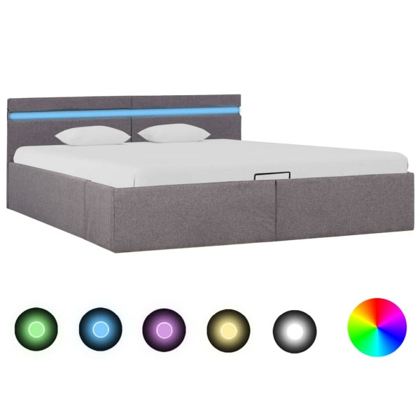 vidaXL Bett mit Bettkasten Hydraulisch mit LED Taupe Stoff 160x200 cm, 285628