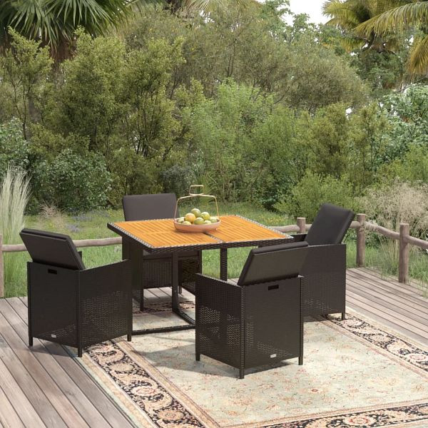 vidaXL 5-tlg. Garten-Essgruppe mit Kissen Poly Rattan Schwarz, 3095519
