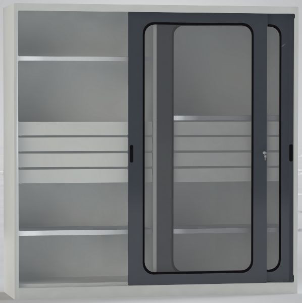 KLW Schiebetürenschrank mit Mittelwand, 2000x2000x525mm, Acrylglas-Sichtfenster, 2 Schubladen 800mm je mit Schlitzwand, 7SN-UL2000FB-2S12MRB