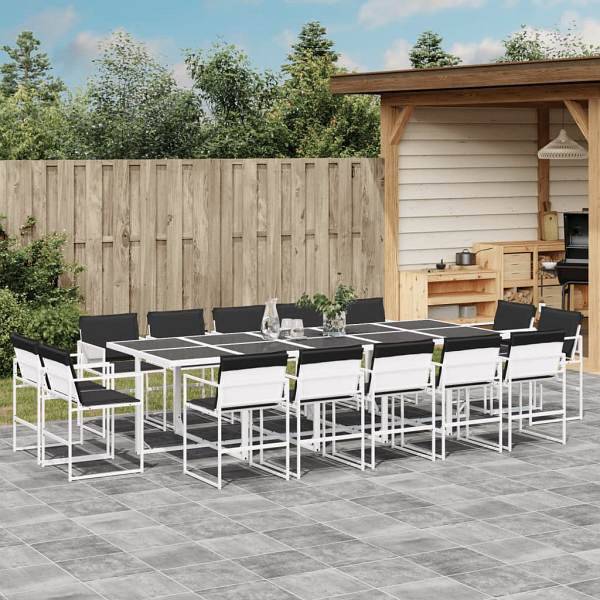 vidaXL 15-tlg. Garten-Essgruppe mit Kissen Weiß Textilene, UV-beständig, 3295111
