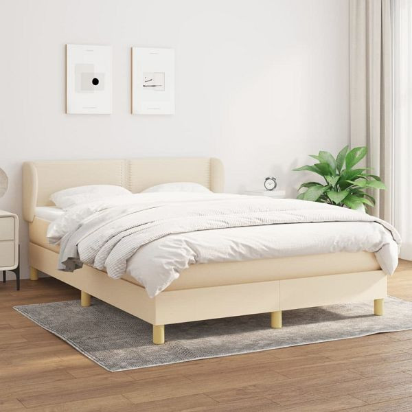 vidaXL Boxspringbett mit Matratze Creme 140x190 cm Stoff, 3126722