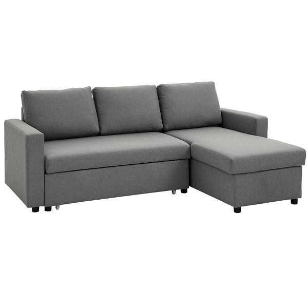 HOMCOM Ecksofa mit Schlaffunktion Stauraum Eckcouch mit Bettkasten Chaiselongue Schlafsofa L-Form Leinen-Touch Hellgrau 211,5 x 146 x 85 cm, 839-230V01
