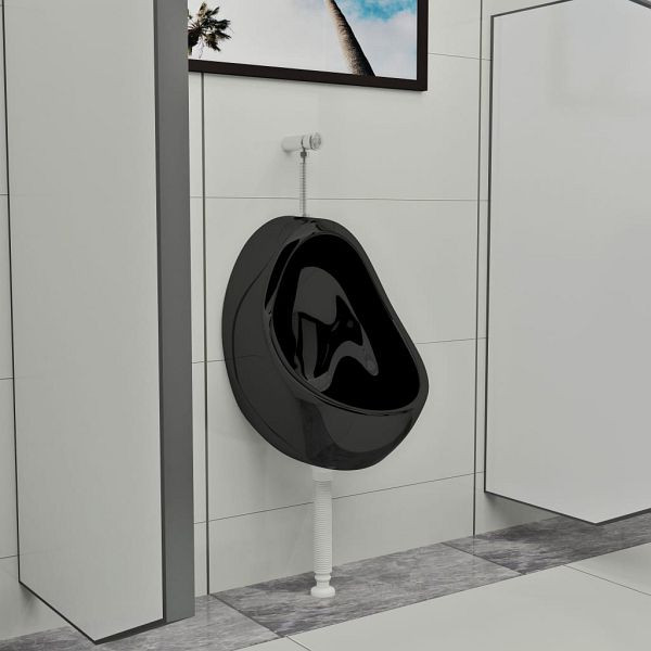 vidaXL Wandurinal mit Spülventil Keramik Schwarz, 143992