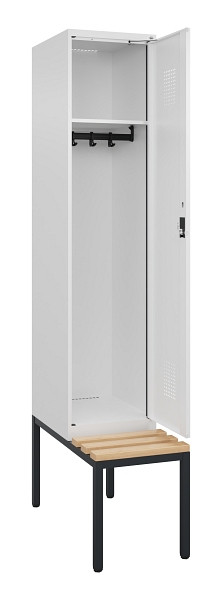 C+P Spind Evolo PLUS, 1 Abteile, 2120x400x815mm, 9016/9016, Haken 4, Zylinderschloss, Sitzfläche Buche-Hartholz, Sitzbank, 0490507-12 S10047