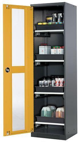 asecos Chemikalienschrank Systema-T CS-54LG, Korpus anthrazit, Flügeltüren gelb, 4 Tablarauszüge, 208906
