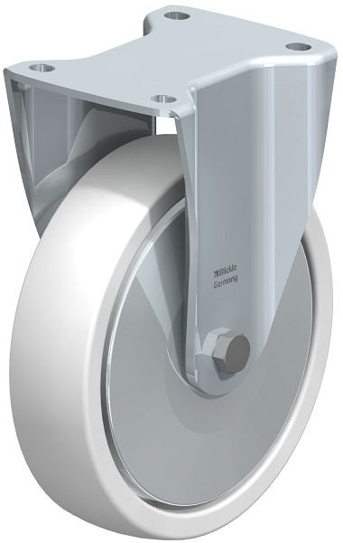 Blickle BH-SPO 201G-FA Stahlblech-Bockrolle, Schwerlast-Ausführung, mit Anschraubplatte, Polyamid, Weiß, 749182