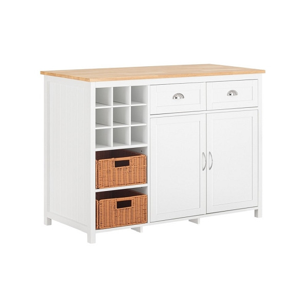 SoBuy Kücheninsel mit zwei Rattankörben Weiß 120x56x90 cm, Modern, KNL05-W