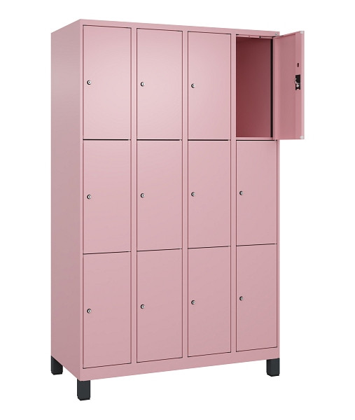 C+P Schließfachschrank Evolo PLUS, mit Füßen, 12 Fächer, 1950x1200x500mm, 3015/3015 Hellrosa, Abteile 4, Abteilbreite 300 mm, 049010-403 S10024