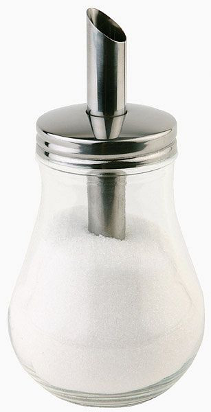 APS Zuckerdosierer, Ø 8 cm, Höhe: 15 cm, 250 ml, Behälter aus Glas, Schraubdeckel aus Edelstahl, mit Dosierrohr, 40494