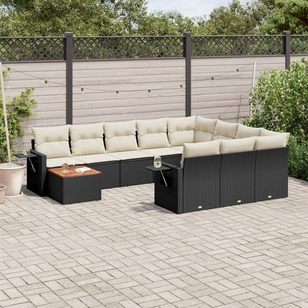 vidaXL 11-teilig Garten-Sofagarnitur mit Kissen Schwarz Poly Rattan, 3224747