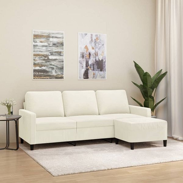 vidaXL 3-Sitzer-Sofa mit Hocker Creme 180 cm Samt, 3201063