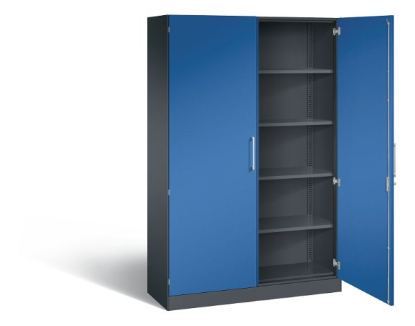 C+P Flügeltürenschrank Asisto, H1980xB1200xT435mm, Farbe: Schwarzgrau / Enzianblau, Bügelgriff, 5 OH, 141001-000 S10186