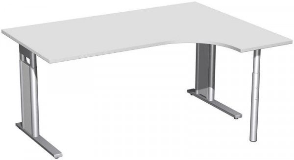 geramöbel PC-Schreibtisch rechts höhenverstellbar, C Fuß Blende optional, 1600x1200x680-820, Lichtgrau/Silber, N-647307-LS