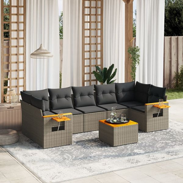 vidaXL 8-teilig Garten-Sofagarnitur mit Kissen Grau Poly Rattan, 3226655