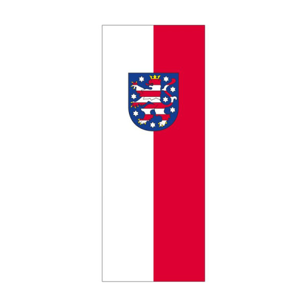 Stein HGS Landesflagge Thüringen, 300 x 120 cm (Hochformat), mit Kunststoff-Karabiner, FlagTop 110 g/m², für Fahnenmasten 7 m, mit Hohlsaum für Ø 4 cm Ausleger, 26700