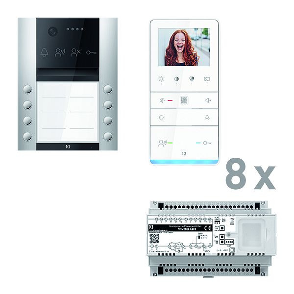 TCS Türkontrollsystem video: pack PRO 8WE Außenstation AVA 8T AP 8x Freisprecher IVW6511 Steuergerät, PVAF082/003