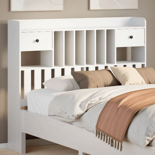 vidaXL Kopfteil mit Stauraum Weiß 135 cm Massivholz Kiefer, 855515