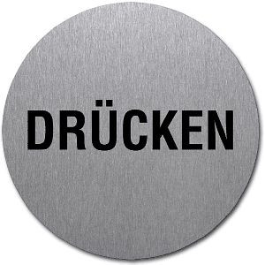 Moedel Piktogramm Drücken, Edelstahl, selbstklebend, Ø 50 mm, 52264