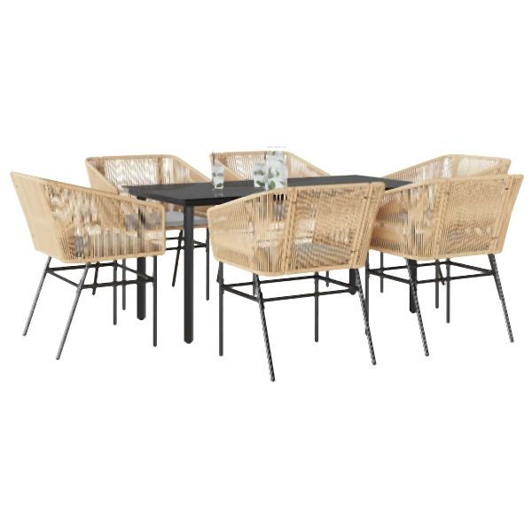 vidaXL 7-teilig Garten-Essgruppe mit Kissen Braun Poly Rattan Glas, 3334622