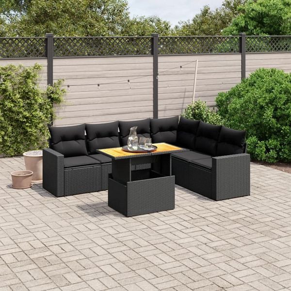 vidaXL 7-teilig Garten-Sofagarnitur mit Kissen Schwarz Poly Rattan, 3271328