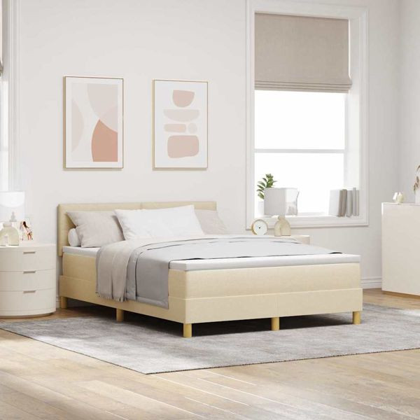 vidaXL Boxspringbett mit Matratze Creme 160 x 200 cm Stoff, 3342455