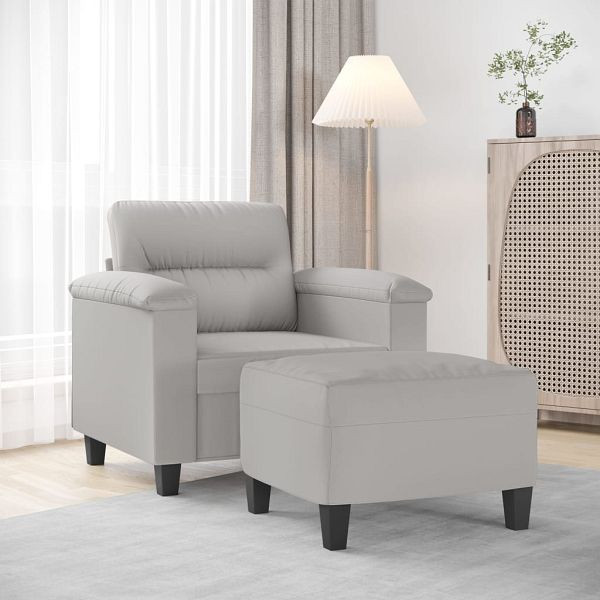 vidaXL Sessel mit Hocker Hellgrau 60 cm Mikrofasergewebe, 3153660