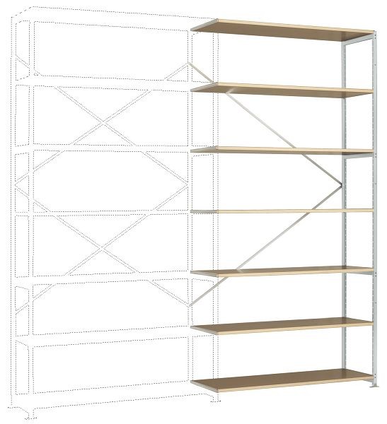 Manuflex Großfach-Steckregal Anbauregal mit 7 Holzverbundböden, HxBxT = 3000 x 1500 x 700 mm, lichtgrau, RP1746.7035