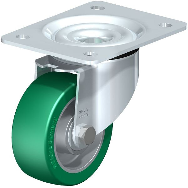 Blickle LK-ALST 100K-3 Stahlblech-Lenkrolle, schwere Ausführung, mit Anschraubplatte, Blickle Softhane®, Grün, 644179