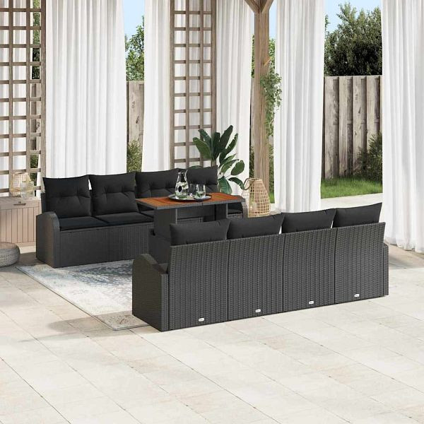 vidaXL Garten-Sofa-Set mit Speicher 9-teilig Schwarz Poly-Rattan, 3358298