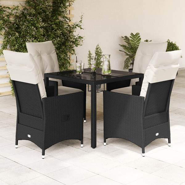 vidaXL 5-tlg. Garten-Essgruppe mit Kissen Schwarz Poly Rattan, UV-beständig, 3276692