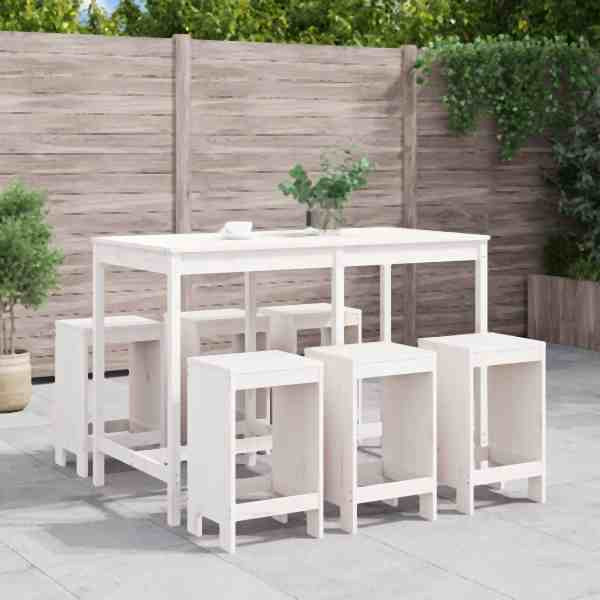 vidaXL 7-tlg. Gartenbar-Set Weiß Massivholz Kiefer, 3157752