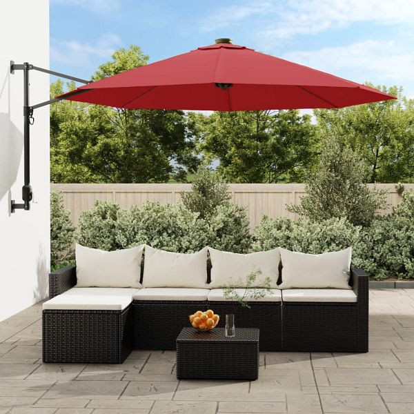 vidaXL Wand-Sonnenschirm mit LEDs Knallrot 290 cm, 362895