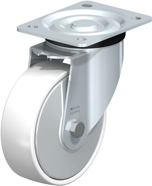 Blickle L-PPN 150G-FA Stahlblech-Lenkrolle, mittelschwere Ausführung, mit Anschraubplatte, Polypropylen, Weiß, 762804