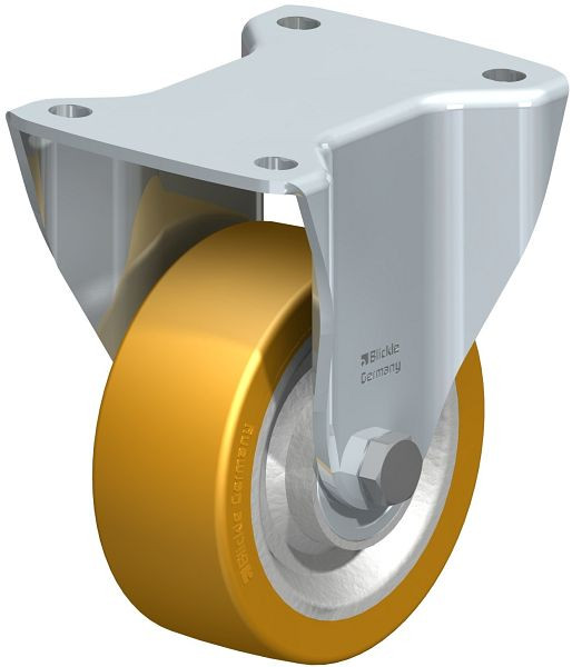 Blickle BH-SETH 125K Stahlblech-Bockrolle, Schwerlast-Ausführung, mit Anschraubplatte, Blickle Extrathane®, Hellbraun, 45344