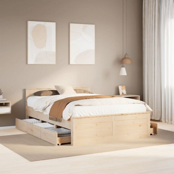 vidaXL Massivholzbett ohne Matratze mit Kopfteil 150x200 cm Kiefer, 3308762