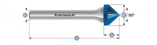 Karnasch Hartmetall-Frässtift Blue-Tec beschichtet KSK/ HP-2 d1=3 / l2=1,5 / d2=3 / l1=38mm, VE: 5 Stück, 115110005