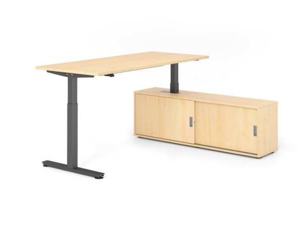 Hammerbacher Schreibtisch XMST19, 180x80cm, Platte: Ahorn, T-Fuß Gestell Graphit, Höhe: 71 - 120 cm, Ahorn, VXMST19SB/3/G/3/3