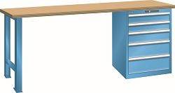 LISTA Werkbank 27x36E (BxTxH) 1500x750x890mm Multiplex AUTO Lock, Lichtblau, 5 Schubladen, Fronthöhe: 100 - 200mm, 78.924.010.A