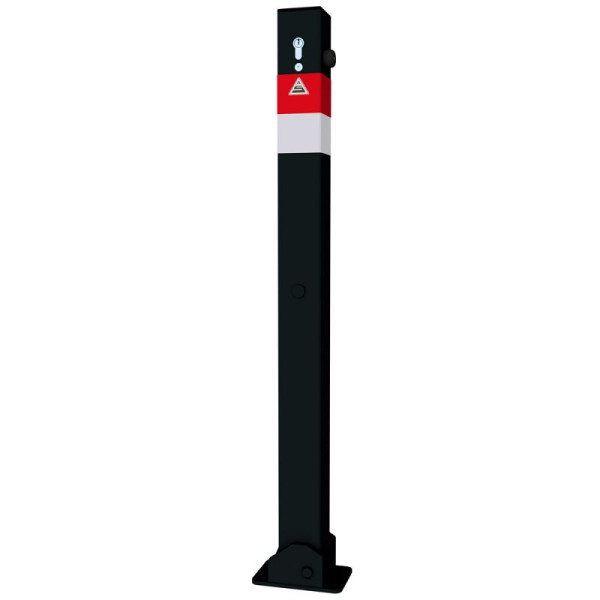 STEIN HGS Absperrpfosten 70 x 70 mm, schwarz matt, Länge 900 mm, rot,weiß, umlegbar, zum Aufdübeln, mit Profilzylinder Schließung, 80472.0012