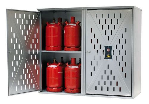 asecos Gasflaschenschrank für 20 x 11 kg oder 9 x 33 kg Gasflaschen, 2-flügelige Tür, verzinkt, 308451