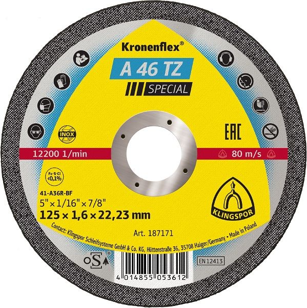 Klingspor A 46 TZ Trennscheiben 125 x 1,6 x 22,23 mm gerade, VE: 25 Stück, 187171
