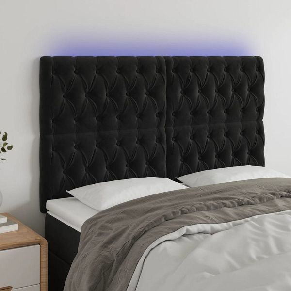 vidaXL LED Kopfteil Schwarz 144x7x118/128 cm Samt, 3122810