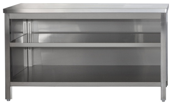 A&S Gastro Edelstahl Arbeitsschrank offen mit höhenverstellbaren Zwischenboden, Tiefe 800mm, AISI 304, 2700 x 800 x 850 mm, ARSO278