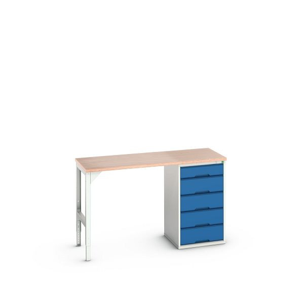 bott verso Unterbauwerkbank (Multiplex) mit 5 Schubladen (Breite: 525mm) BxTxH: 1500 x 600 x 930 mm, Lichtgrau / Enzianblau, 16921900.11